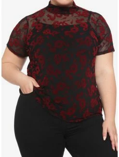 Best Pirce 🛒 Red Dragons Flocked Layered 👧 Girls Top Plus Size 😀