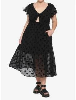 Outlet ⭐ Black Planchette Tie-Front Midi 👗 Dress Plus Size ✔️ -HT Style Outlet Store 14918099 av2