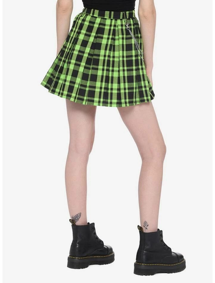 Hot Sale 💯 Green & Black Plaid Pleated Chain 👗 Skirt 😉 4 Hot Sale 💯 Green & Black Plaid Pleated Chain 👗 Skirt 😉 - Image 2