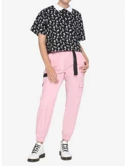 Promo ✨ Skull Rose Oversized 👧 Girls Crop Polo 👚 Shirt 🧨 -HT Style Outlet Store 14951383 av1