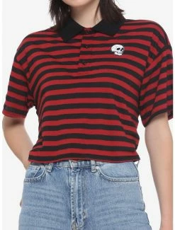 Top 10 🎁 Skull Black & Red Stripe Oversized 👧 Girls Polo 👕 Shirt 🔔