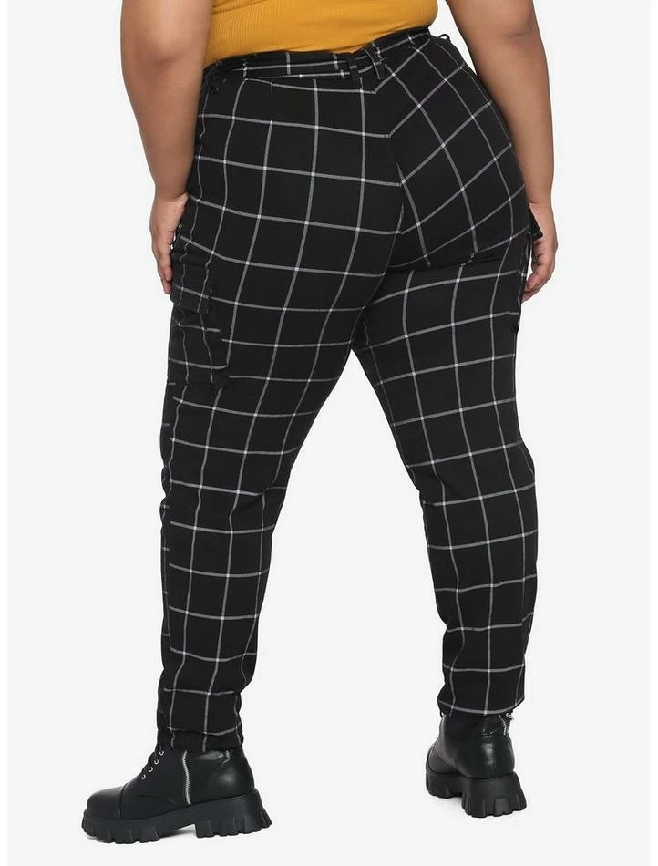 Hot Sale ๐งจ HT Denim Black & White Grid Print Cargo Jogger Pants With Grommet Belt Plus Size ๐ 4 Hot Sale ๐งจ HT Denim Black & White Grid Print Cargo Jogger Pants With Grommet Belt Plus Size ๐ - Image 2