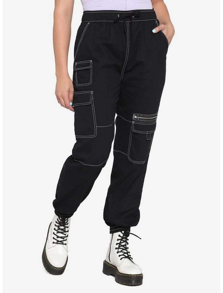 Promo 🔔 HT Denim Black Contrast Stitch Cargo Jogger Pants 🤩 3 Promo 🔔 HT Denim Black Contrast Stitch Cargo Jogger Pants 🤩