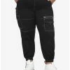 Top 10 😉 HT Denim Black Contrast Stitch Cargo Jogger Pants Plus Size 😍 -HT Style Outlet Store 15095283 hi