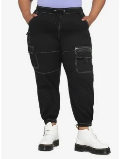 Top 10 😉 HT Denim Black Contrast Stitch Cargo Jogger Pants Plus Size 😍