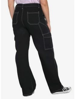 Promo ⌛ Black & White Stitch Hi-Rise Carpenter Pants ✔️ -HT Style Outlet Store 15096004 av1