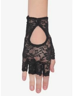 Budget ✔️ Black Lace Button Fingerless Gloves ⌛ -HT Style Outlet Store 15110044 av1