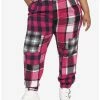 Cheap 🔔 Pink Plaid Patchwork Jogger Pants Plus Size ⌛ -HT Style Outlet Store 15145066 hi