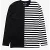 Wholesale 🔥 Black & White Stripe Split Long-Sleeve T-Shirt 🔔
