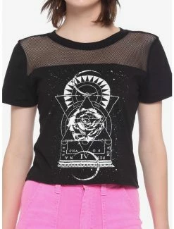 Cheapest 🧨 Geometric Rose Mesh Panel 👧 Girls Crop T-Shirt 🛒