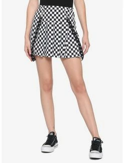 Cheap 👏 Silver Grommet Pleated Checkered Suspender 👗 Skirt ❤️