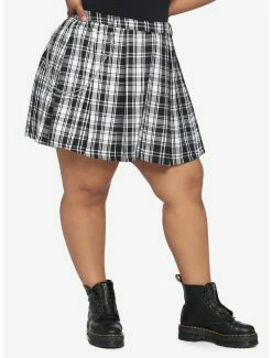 Discount 😀 Black & White Plaid O-Ring Chain 👗 Skirt Plus Size 🌟