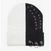 Deals 💯 Black & White Split Pierced Beanie 👍 -HT Style Outlet Store 15359004 hi