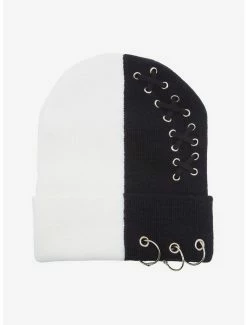 Deals 💯 Black & White Split Pierced Beanie 👍
