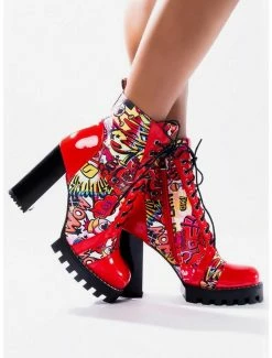 Wholesale 😀 Azalea Wang Kapow! Chunky Heel Bootie Red 🛒 -HT Style Outlet Store 15411442 av3