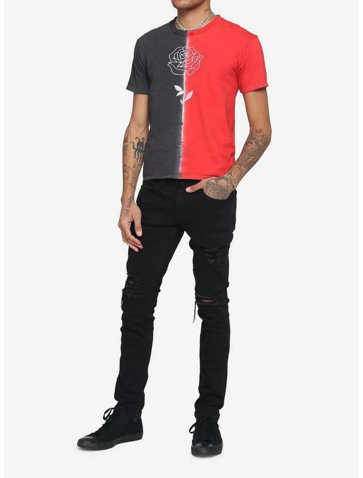 Flash Sale ❤️ Grey & Red Split Wash Embroidered Rose T-Shirt 🎉 4 Flash Sale ❤️ Grey & Red Split Wash Embroidered Rose T-Shirt 🎉 - Image 2