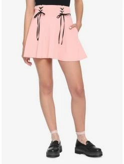 Cheap 🥰 Pastel Pink Lace-Up Skater 👗 Skirt 🥰