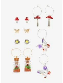 Cheapest 🧨 Mushroom & Butterfly Hoop & Stud Earring Set ⭐