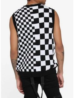 New 😀 Split Black & White Checkered Knit Vest 🔔 7 New 😀 Split Black & White Checkered Knit Vest 🔔 -HT Style Outlet Store 15497513 av2