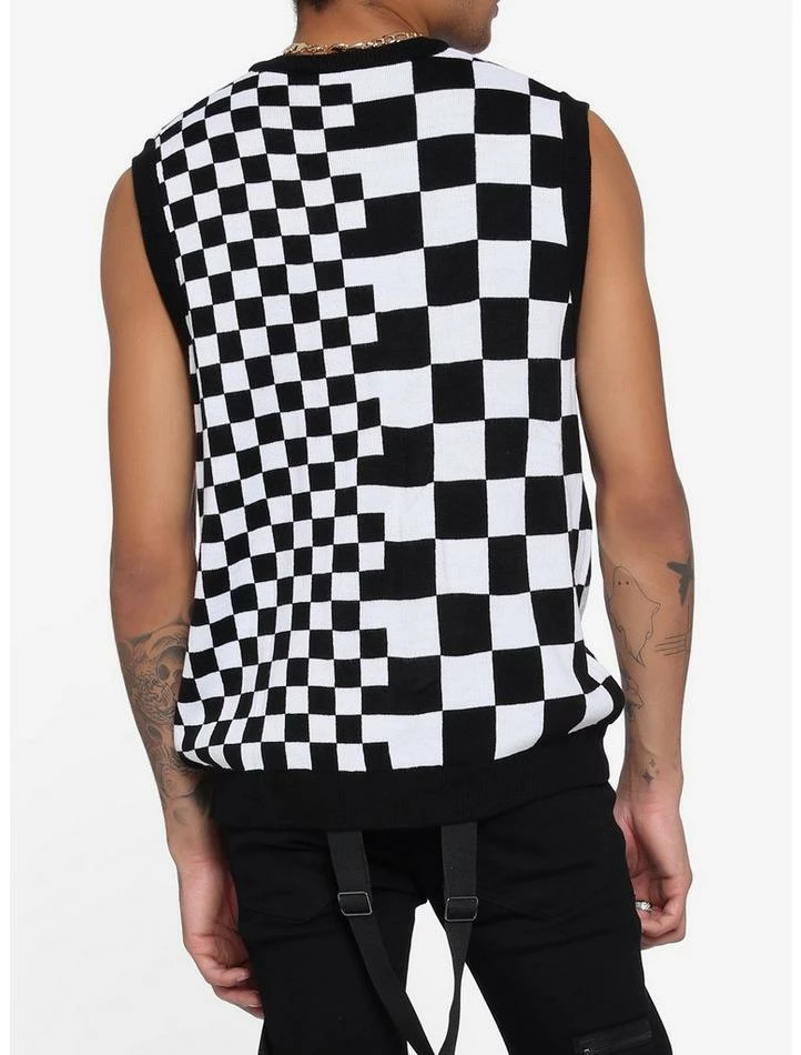 New 😀 Split Black & White Checkered Knit Vest 🔔 5 New 😀 Split Black & White Checkered Knit Vest 🔔 - Image 3