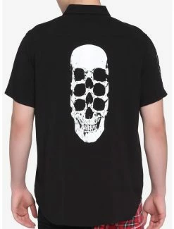 Hot Sale 😍 Skeleton Patches Black Woven Button-Up 🔔 -HT Style Outlet Store 15497755 av1