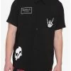 Hot Sale 😍 Skeleton Patches Black Woven Button-Up 🔔 -HT Style Outlet Store 15497755 hi