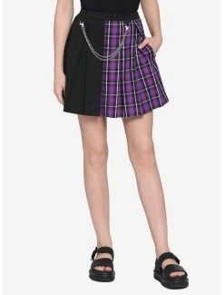Outlet 😀 Black & Purple Split Plaid 👗 Skirt 🔔