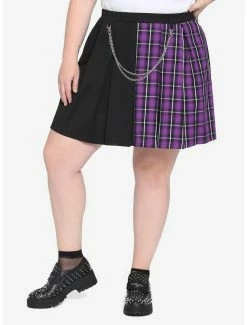 Best deal 🛒 Black & Purple Split Plaid 👗 Skirt Plus Size ✔️