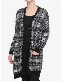 Coupon 🎉 Black & White Plaid Lightweight 👧 Girls Oversized Cardigan 😀