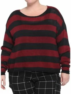 Outlet 🔥 Red & Black Stripe 👧 Girls Crop Sweater Plus Size 😍