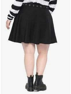 Hot Sale 💯 Black Skater 👗 Skirt With Grommet Belt Plus Size 🥰 -HT Style Outlet Store 15570422 av1