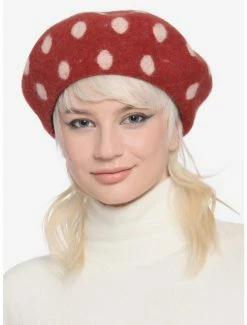 Deals 🎉 Red & White Polka Dot Mushroom Cap Beret 👏