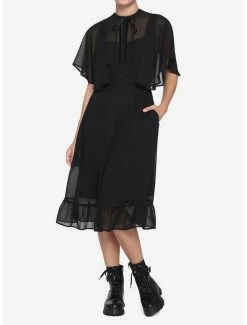 Deals ✨ Black Sheer Capelet Midi 👗 Dress 🤩 -HT Style Outlet Store 15659412 av1