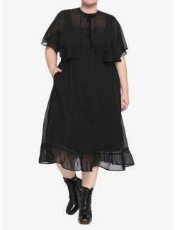 Wholesale ⌛ Black Sheer Capelet Midi 👗 Dress Plus Size ⭐