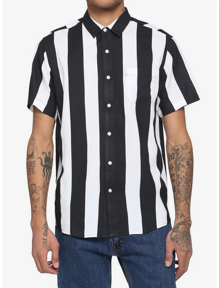 Wholesale โ๏ธ Black & White Vertical Stripe Woven Button-Up ๐ฅฐ 3 Wholesale โ๏ธ Black & White Vertical Stripe Woven Button-Up ๐ฅฐ