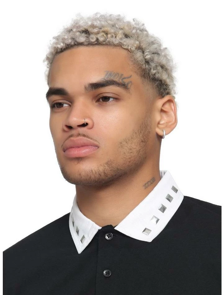 Brand new 👏 Black & White Studded Collar Twofer Long-Sleeve 👕 Shirt 🤩 6 Brand new 👏 Black & White Studded Collar Twofer Long-Sleeve 👕 Shirt 🤩 - Image 4