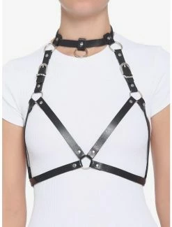Cheap 🧨 Black Faux Leather Bra Harness 🔥