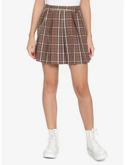 Cheapest ⌛ Brown Plaid Pleated 👗 Skirt ⌛