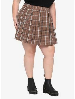Discount 😉 Brown Plaid Pleated 👗 Skirt Plus Size ✨