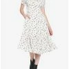 Best Sale 👍 Ivory Floral Mushroom Empire Midi 👗 Dress 😀