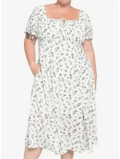 Best Sale ๐ Ivory Floral Mushroom Empire Midi ๐ Dress Plus Size ๐
