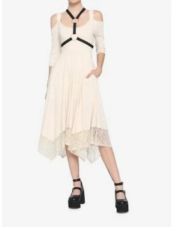 Best Sale ๐งจ Ivory O-Ring Harness Cold Shoulder ๐ Dress ๐