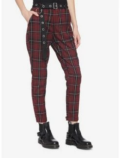 Buy 😉 Merlot Plaid Grommet Belt Pants 🔥