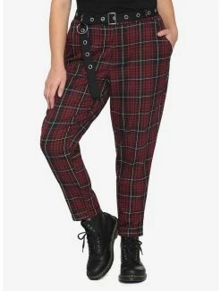 Flash Sale 💯 Merlot Plaid Grommet Belt Pants Plus Size ❤️