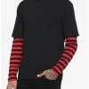Top 10 😀 Red & Black Stripe Long-Sleeve Twofer T-Shirt ⭐