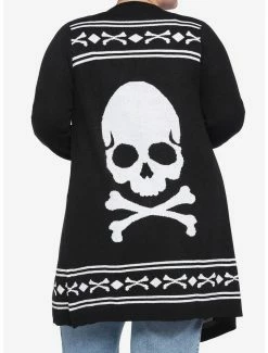 Promo 😉 Skull & Crossbones 👧 Girls Open Cardigan Plus Size 🔥