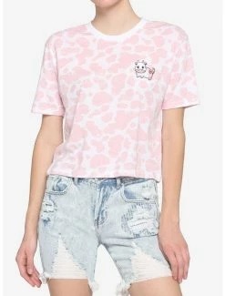 Discount 😍 Pink Embroidered Cow 👧 Girls Crop T-Shirt 😍