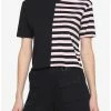 Coupon 😉 Black & Pink Stripe Split 👧 Girls Crop T-Shirt 🛒 -HT Style Outlet Store 15986174 hi