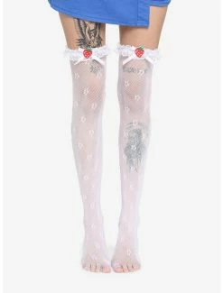 Hot Sale 🔥 White Strawberry Lace Fishnet Thigh Highs 🎉