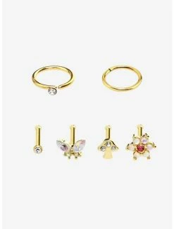 Best Pirce 🌟 Steel Gold Mushroom & Flower Nose Stud & Hoop 6 Pack ✨